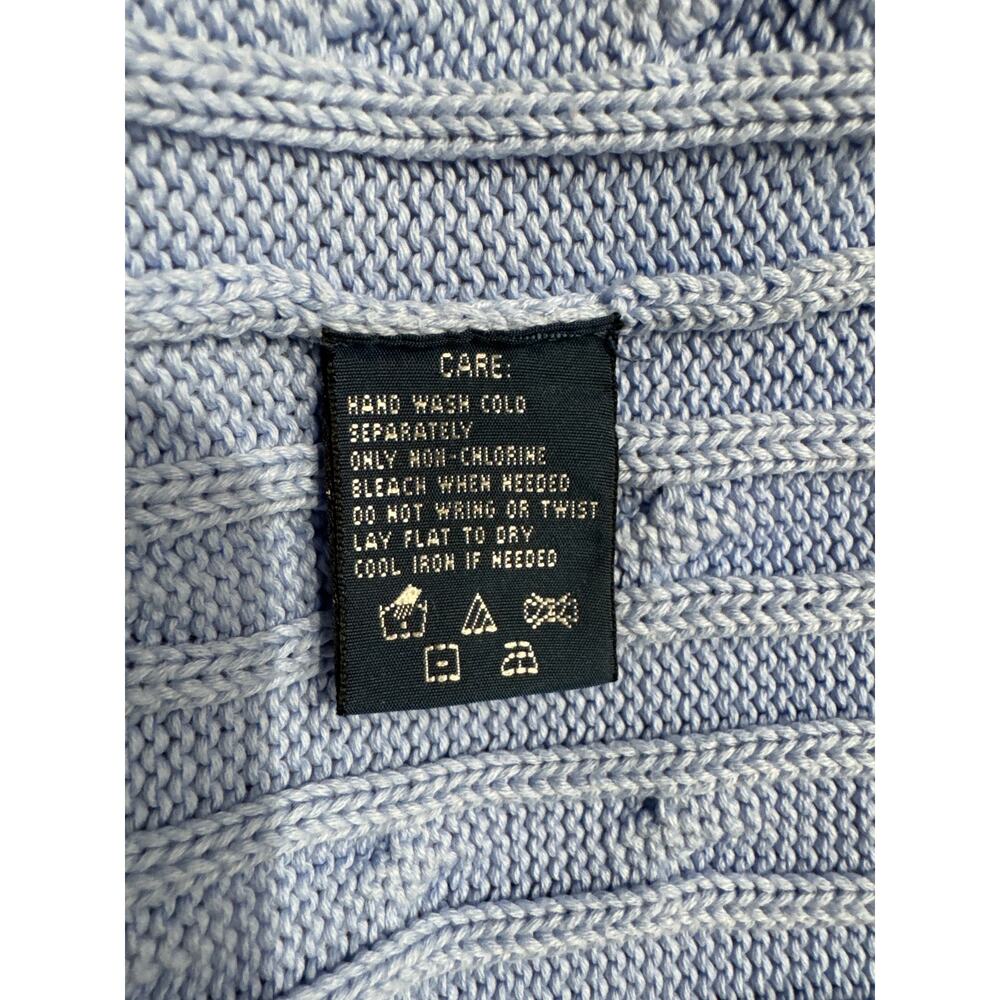 Ralph Lauren Light Blue Cable Knit Cardigan White Pony Y2K 100% Cotton - Picture 9 of 11
